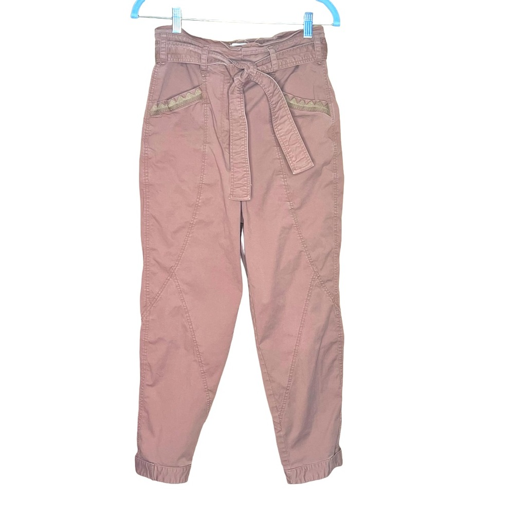 Anthropologie High Rise Pants With Paper Bag Waist & Embroidered Pockets Size 4